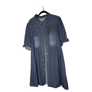 SHEIN Curve Blue Denim Button Down Dress 4XL EUC